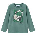 Boys Green Headphone Long Sleeve Top, 2, hi-res