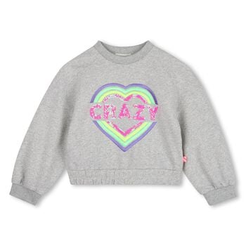Girls Grey Embroidered Heart Swearshirt