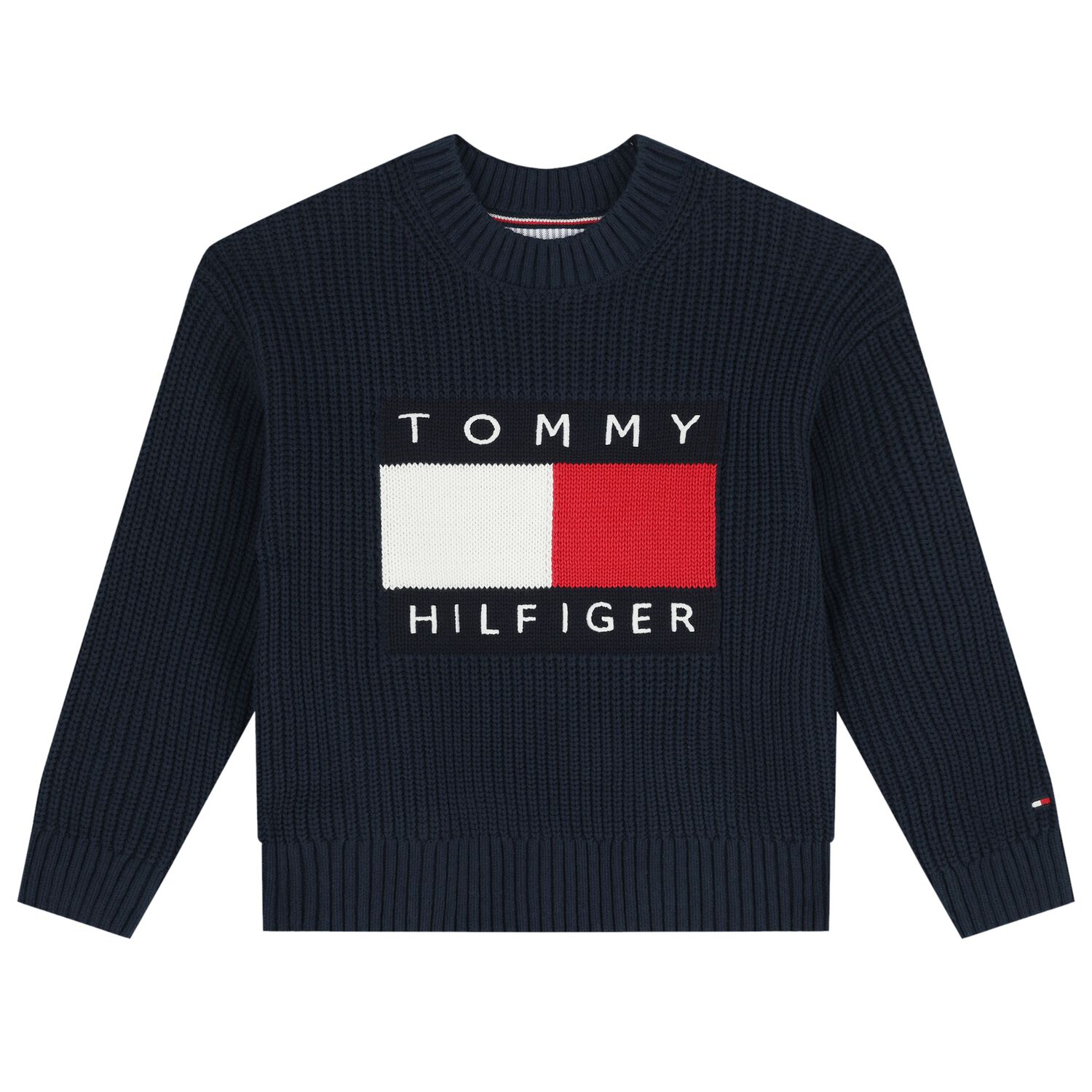 Boys Navy Blue Logo Knitted Sweater, 1, hi-res