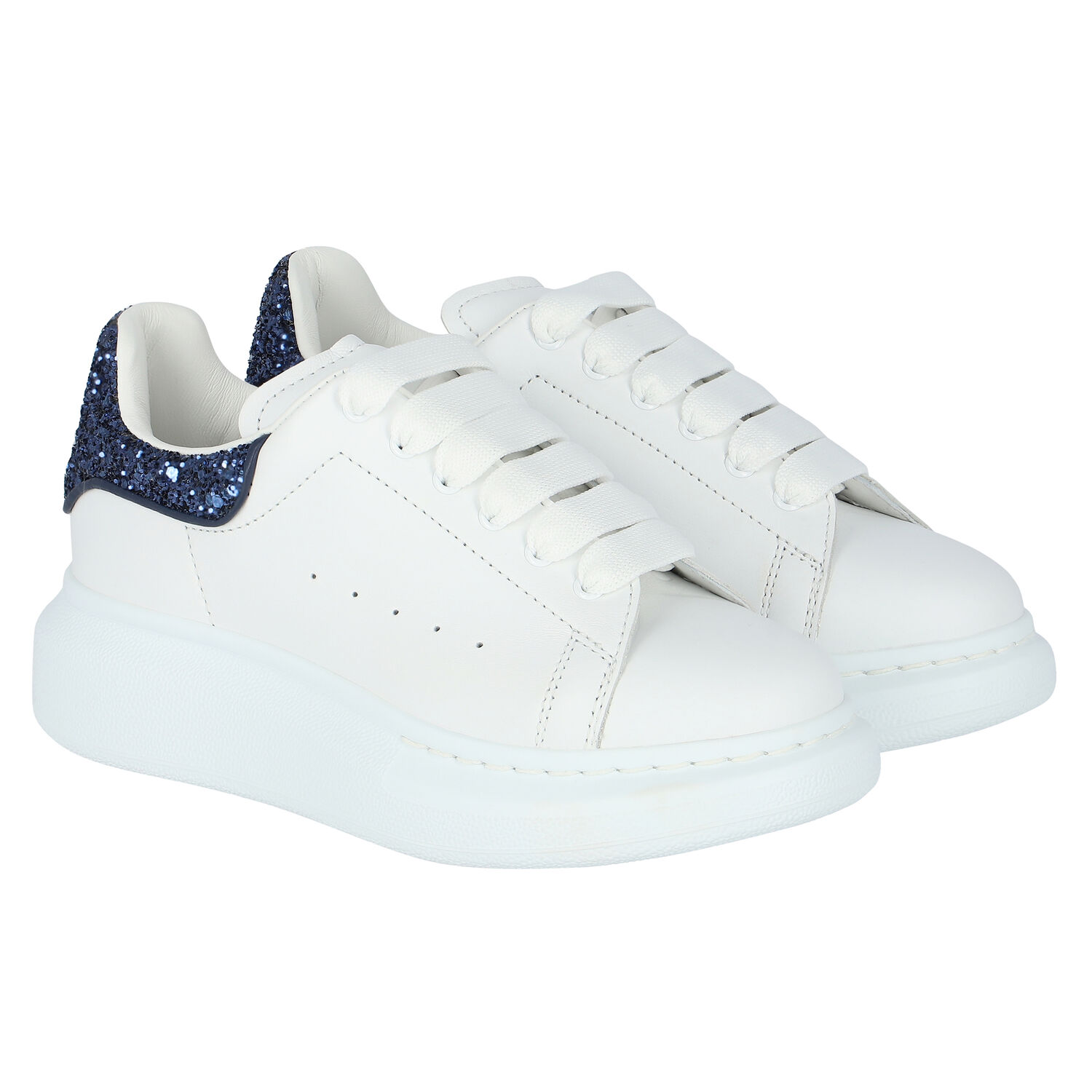 Girls White & Navy Glitter Trainers, 1, hi-res image number null