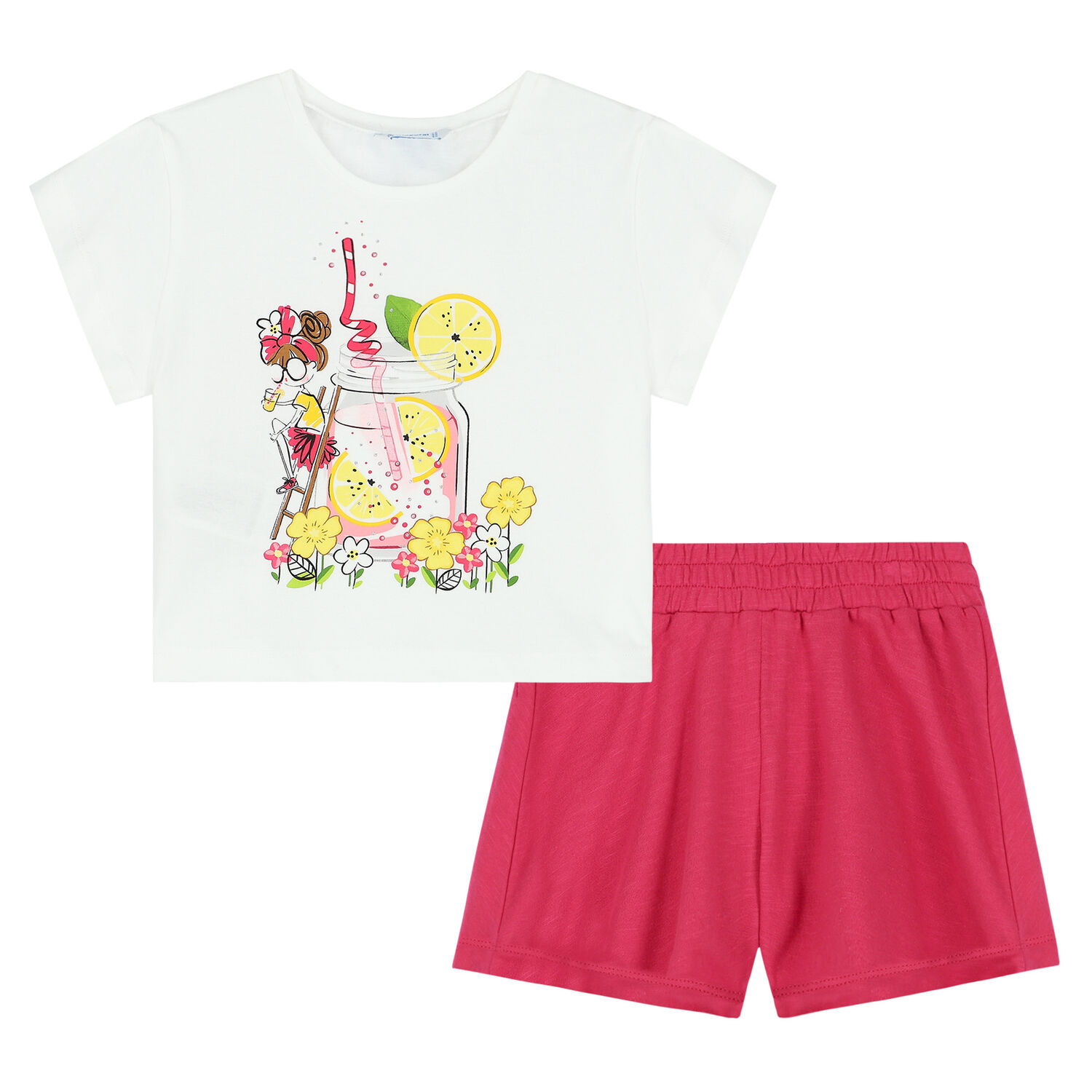 Girls Ivory & Pink Shorts Set, 1, hi-res