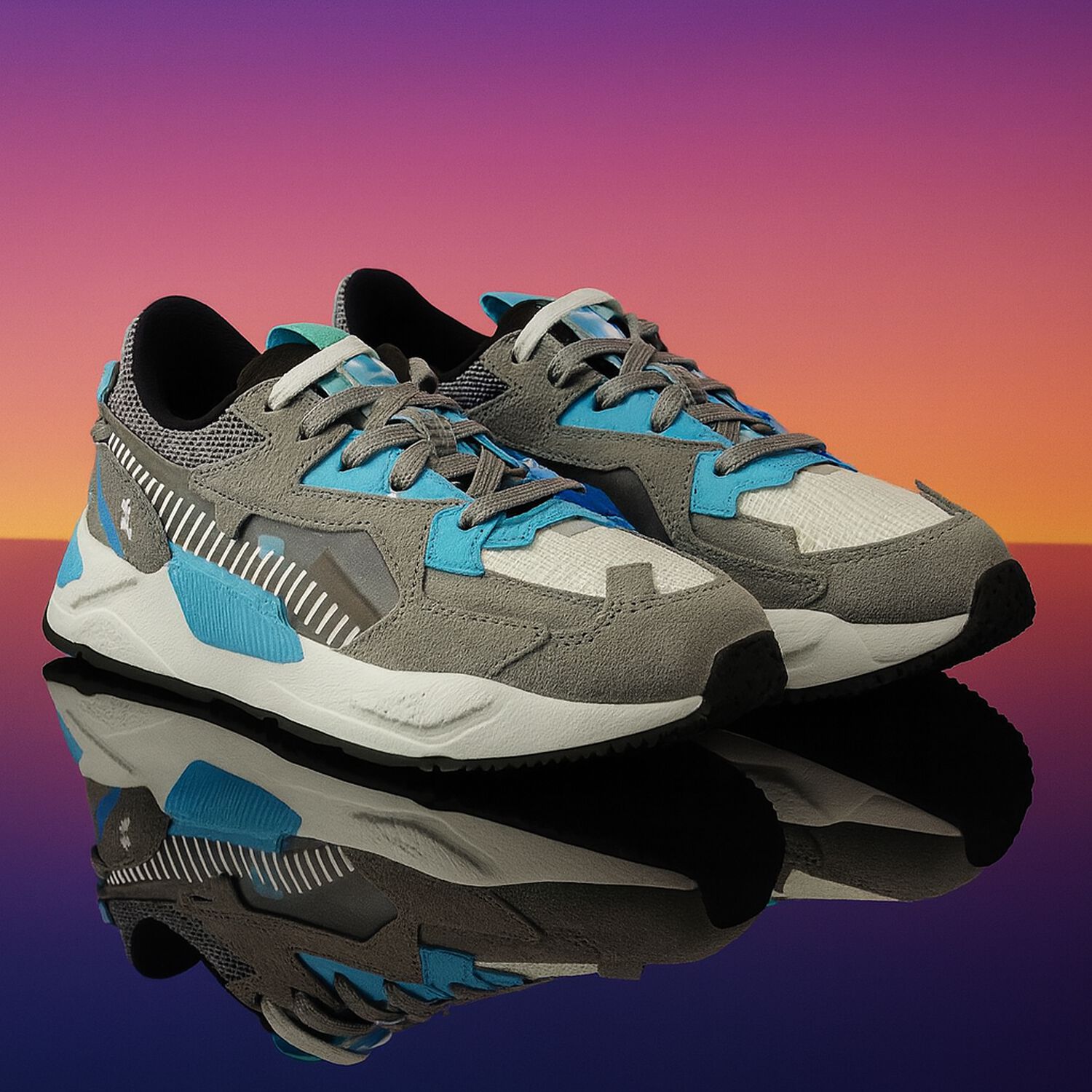 White, Grey & Blue RS-Z Minecraft Jr Trainers, 1, hi-res