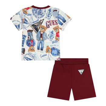 Baby Boys White & Burgundy Logo Shorts Set