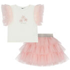 Girls Ivory Top & Pink Tulle Skirt Set, 10, hi-res