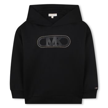 Girls Black Logo Hooded Top