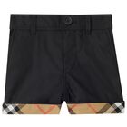 Baby Boys Black & Beige Check Shorts, 1, hi-res