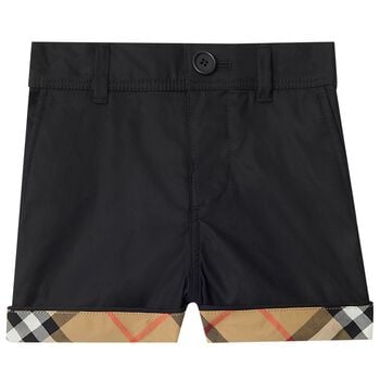 Baby Boys Black & Beige Check Shorts