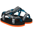 Boys Black & Orange Logo Sandals, 1, hi-res