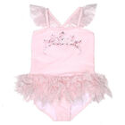 Girls Pink Tulle Crown Swimsuit, 1, hi-res