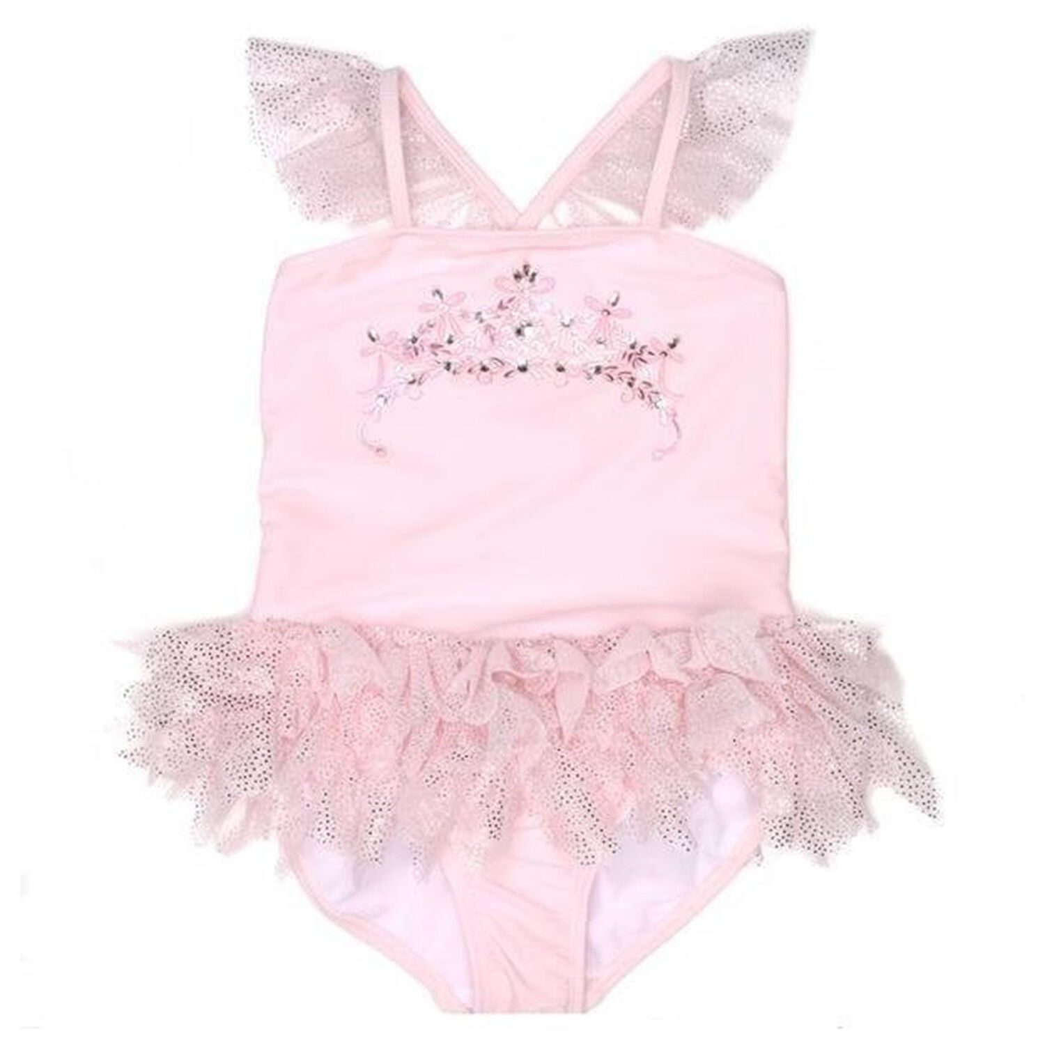 Girls Pink Tulle Crown Swimsuit, 1, hi-res image number null