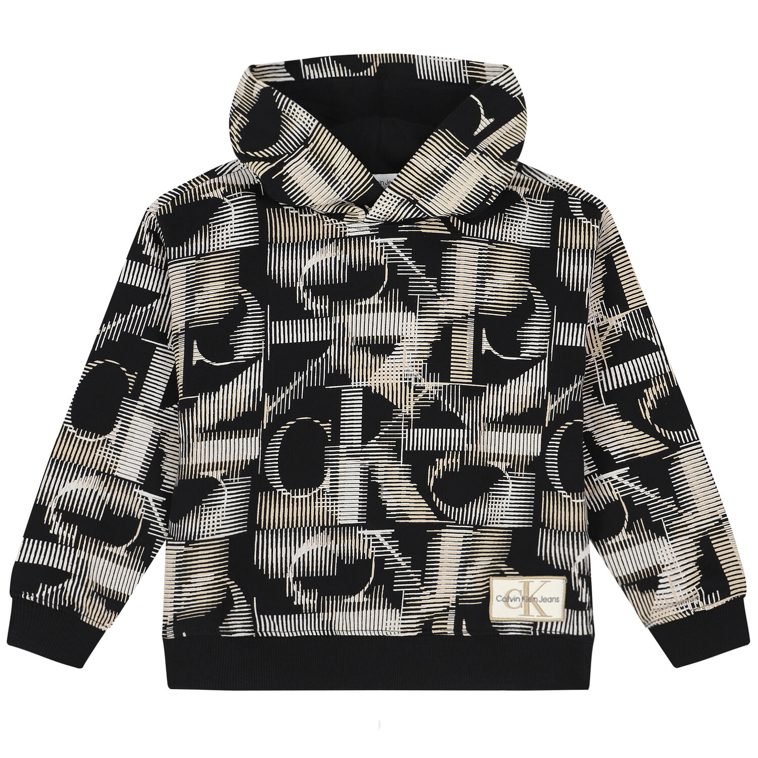 Boys Black Logo Hooded Top, 1, hi-res