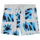 Boys Grey and Blue Illustration-Print Shorts, 1, hi-res