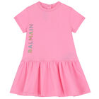 Younger Girls Pink Logo Dress, 1, hi-res