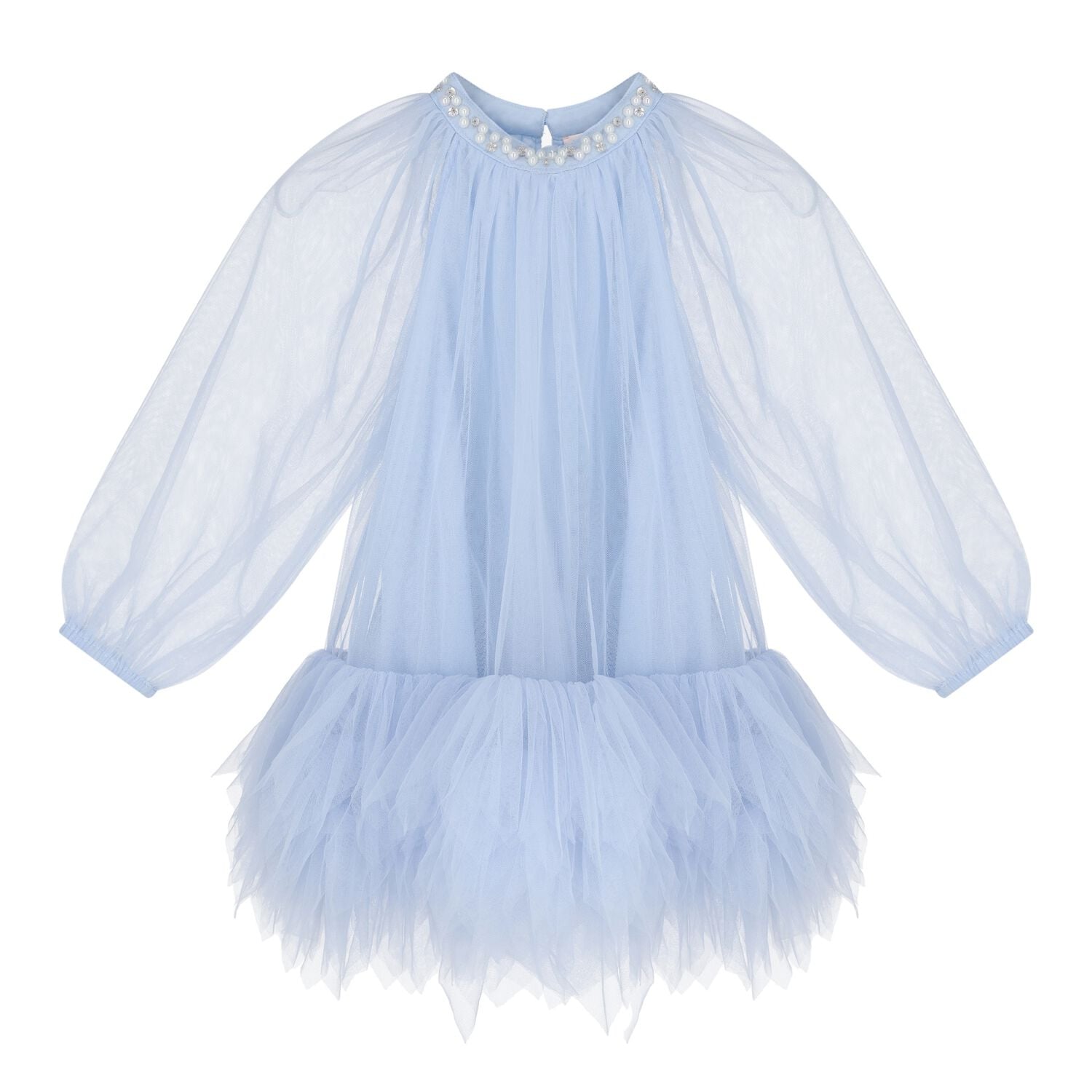 Baby Girls Blue Pearl Tulle Dress, 1, hi-res