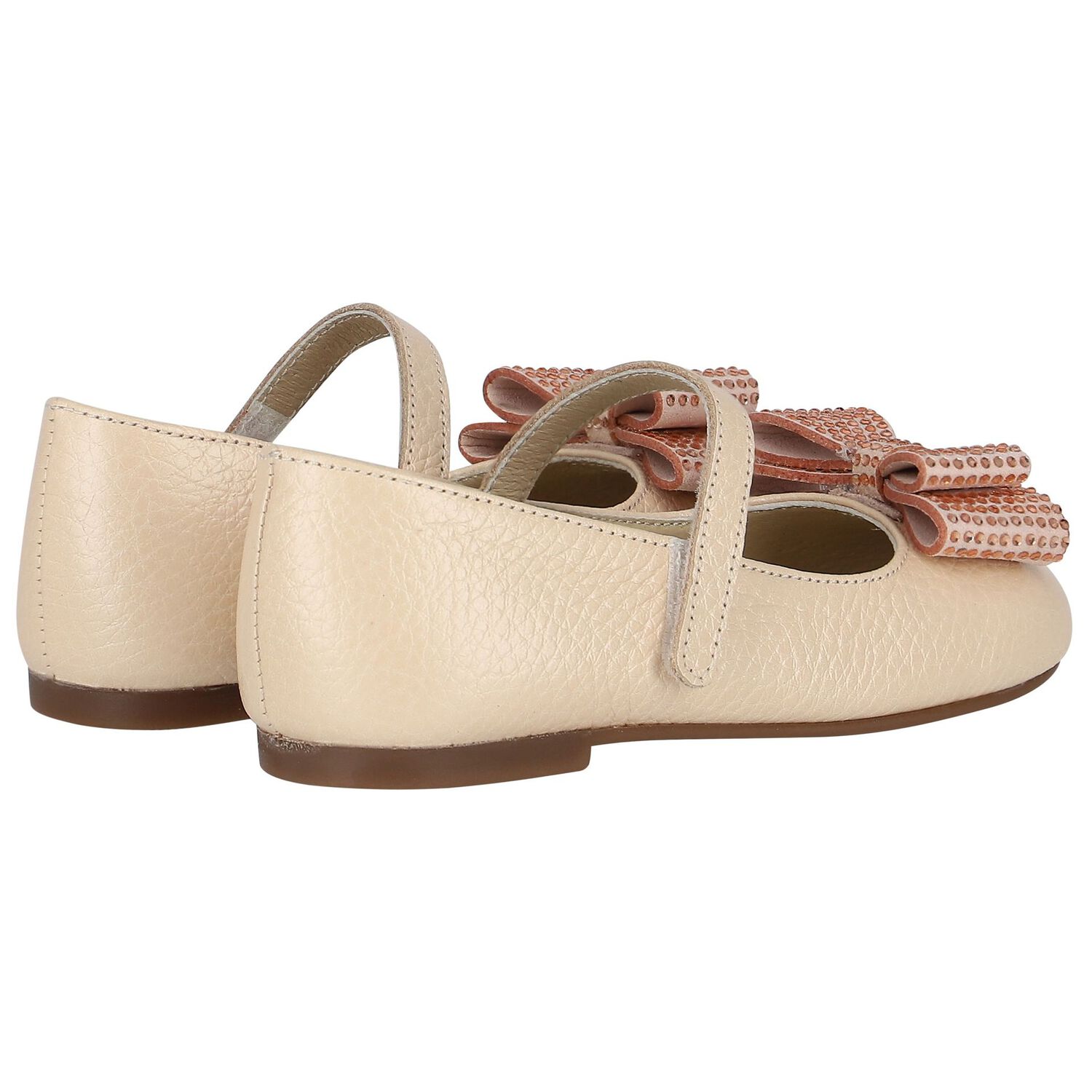 Girls Beige Embellished Bow Shoes, 1, hi-res