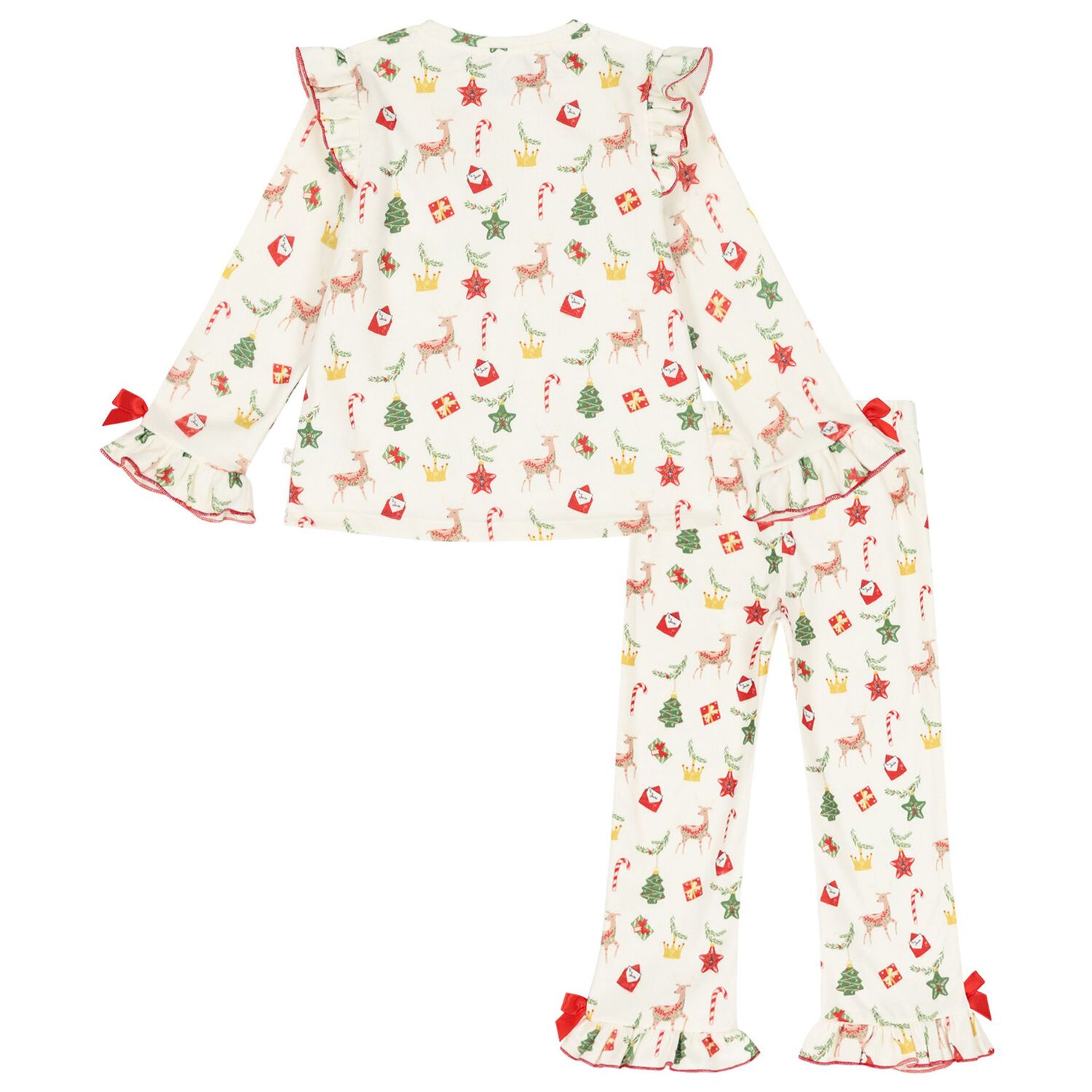 Girls Ivory & Red Ruffled Pyjamas, 1, hi-res