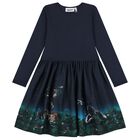 Girls Navy Blue Night Forest Dress, 2, hi-res