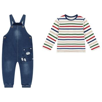 Baby Boys Ivory & Blue Denim Dungaree Set
