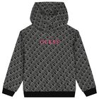Girls Black Logo Hooded Top, 3, hi-res