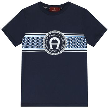 Aigner Boys Navy Blue Logo T-Shirt, 2 Boys Navy Blue Logo T-Shirt