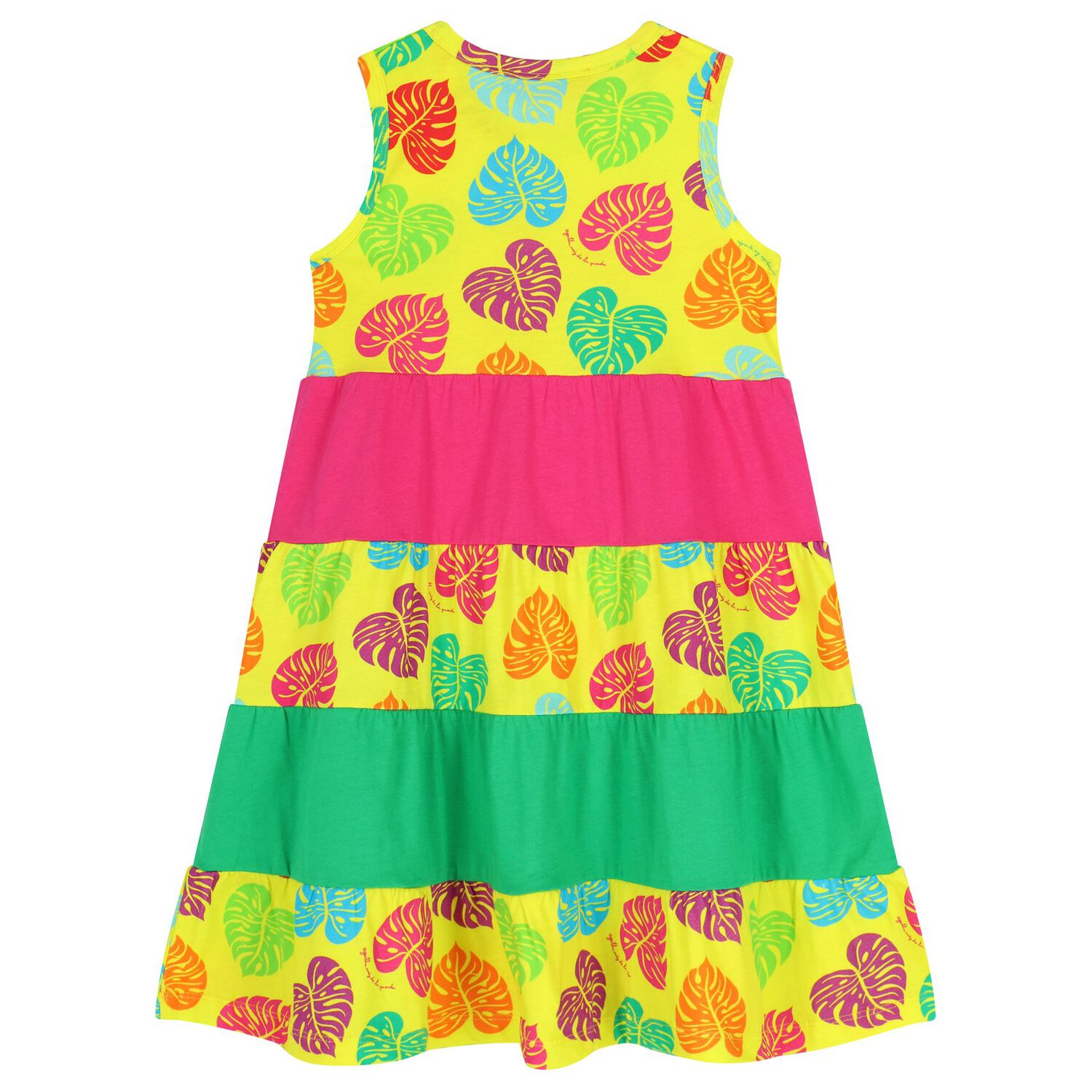 Girls Yellow, Pink, & Green Palm Leaves Dress, 1, hi-res