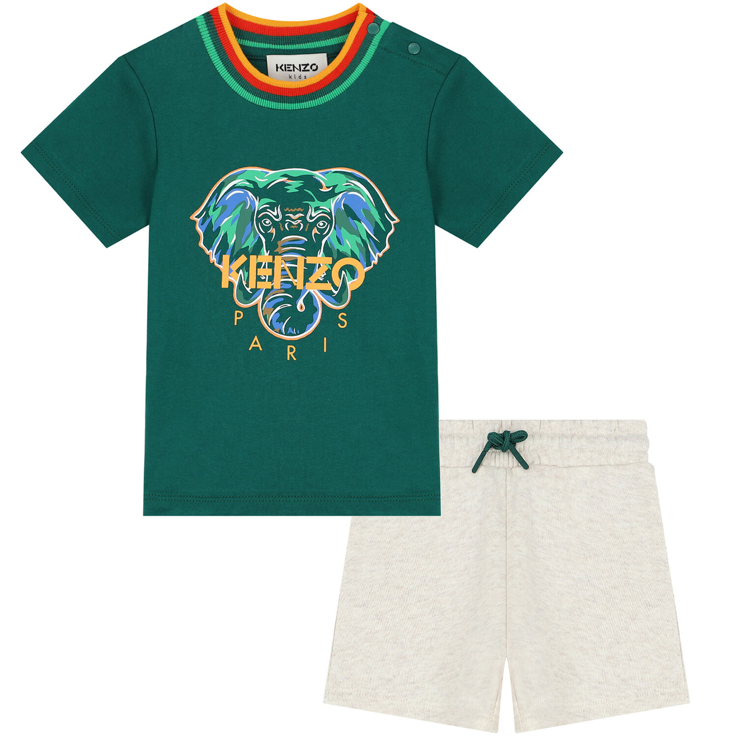 Younger Boys Green & Beige Logo Shorts Set, 1, hi-res
