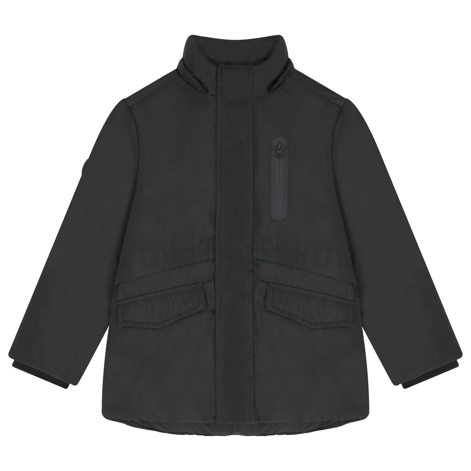 Boys Black Padded Puffer Jacket, 1, hi-res