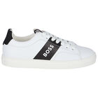 Boys White Logo Trainers, 1, hi-res