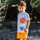 Boys White & Orange Logo Shorts Set, 1, hi-res