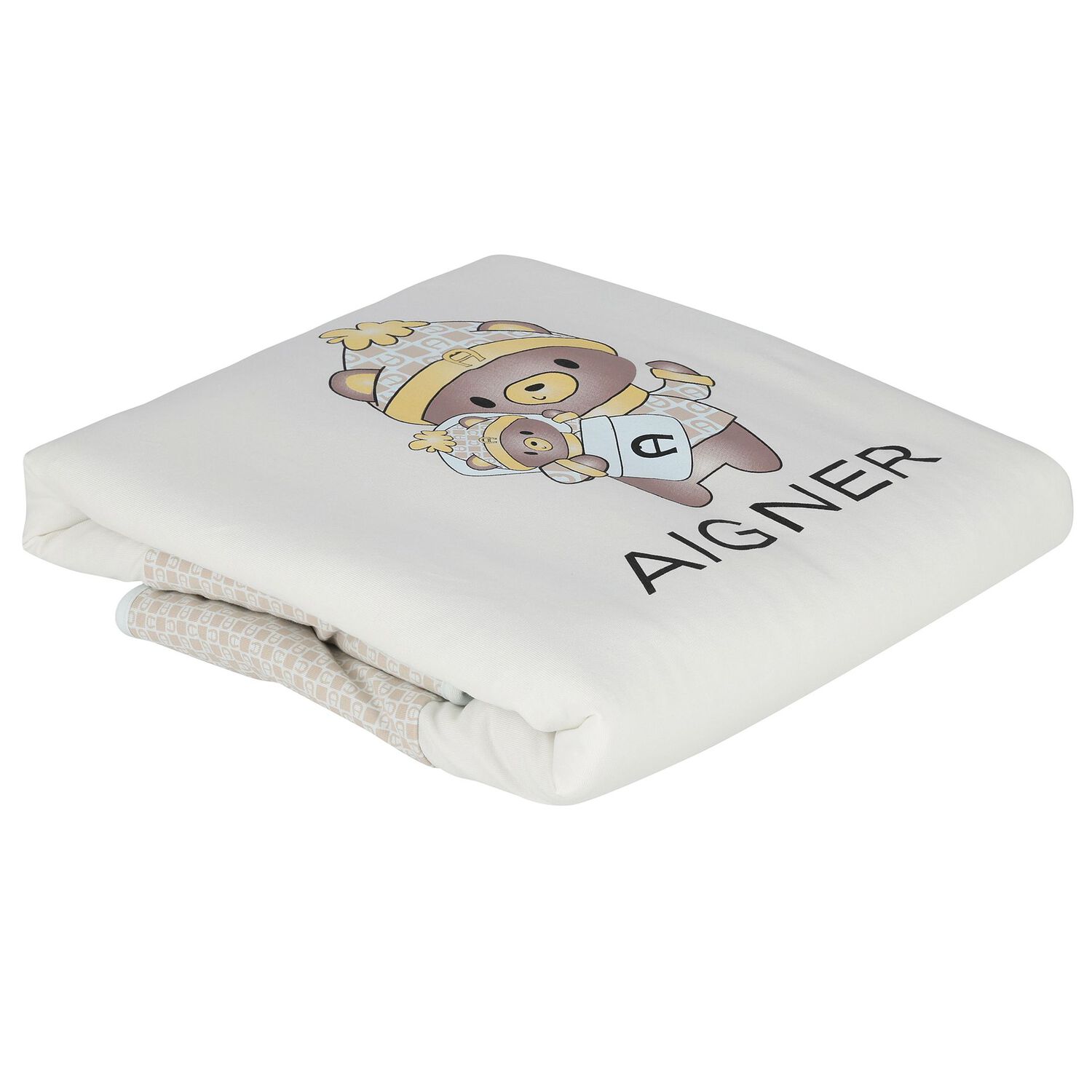 Baby Boys Ivory & Blue Teddy Bear Logo Blanket, 2, hi-res