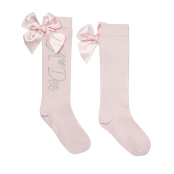 Girls Pink Diamanté Logo Bow Socks