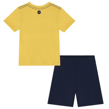Boys Yellow & Navy Blue Smiley Shorts Set