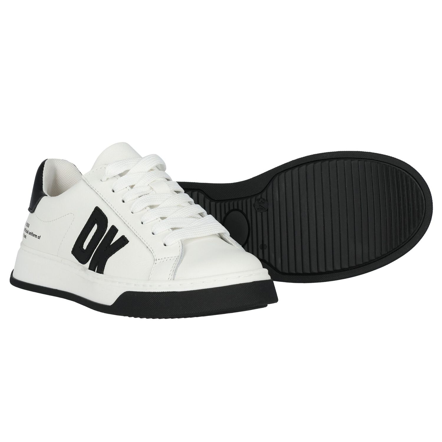 White & Black Leather Logo Trainers, 1, hi-res