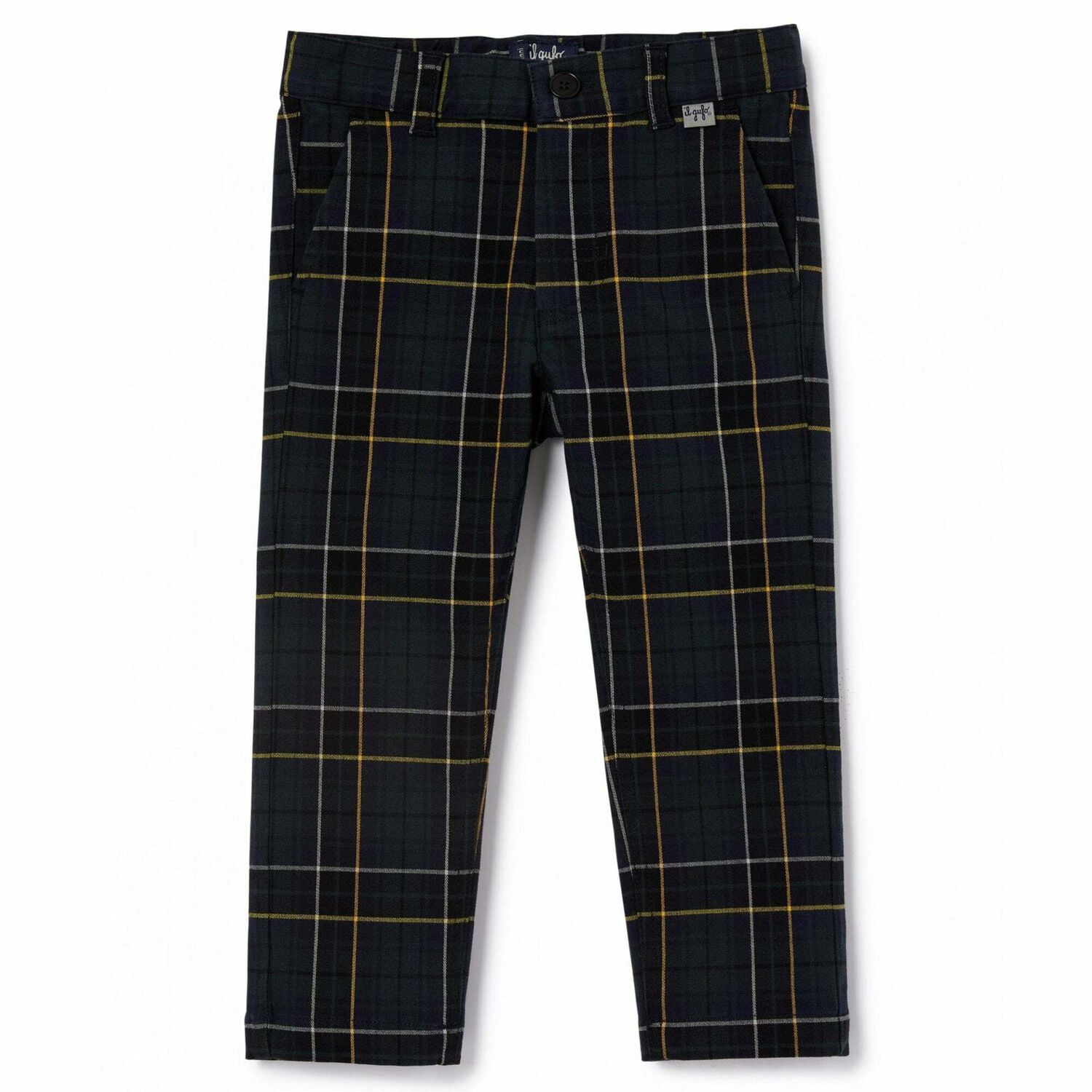 Boys Navy Tartan Trousers, 1, hi-res