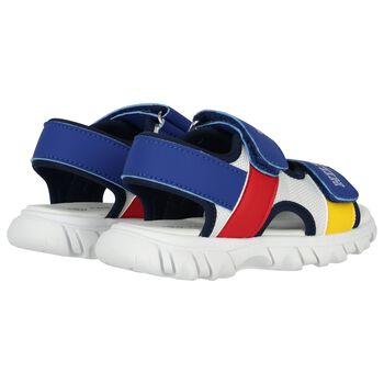 Boys White & Blue Logo Sandals
