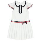 Girls White Pleated Dress, 1, hi-res