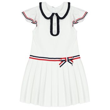 Girls White Pleated Dress