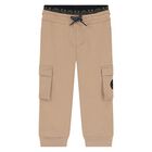 Younger Boys Beige Logo Joggers, 1, hi-res
