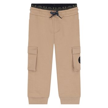 Younger Boys Beige Logo Joggers