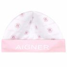 Baby Girls White & Pink Logo Hat, 1, hi-res