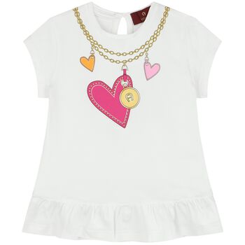Younger Girls White Logo Heart T-Shirt