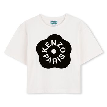 Girls White Boke Flower Logo T-Shirt