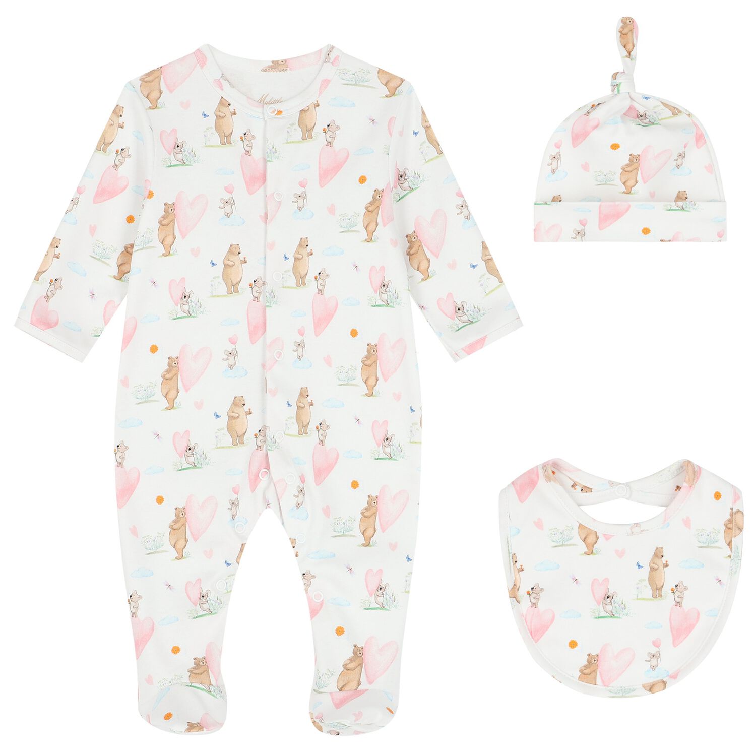 Baby Girls White Hearts Babygrow Set, 1, hi-res image number null