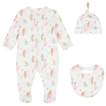 Baby Girls White Hearts Babygrow Set
