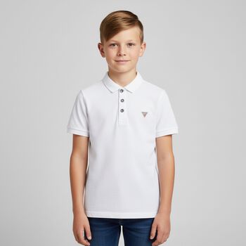 Boys White Logo Polo Shirt, 1 Boys White Logo Polo Shirt