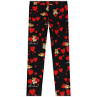 Girls Black Teddy Bear & Hearts Leggings, 1, hi-res