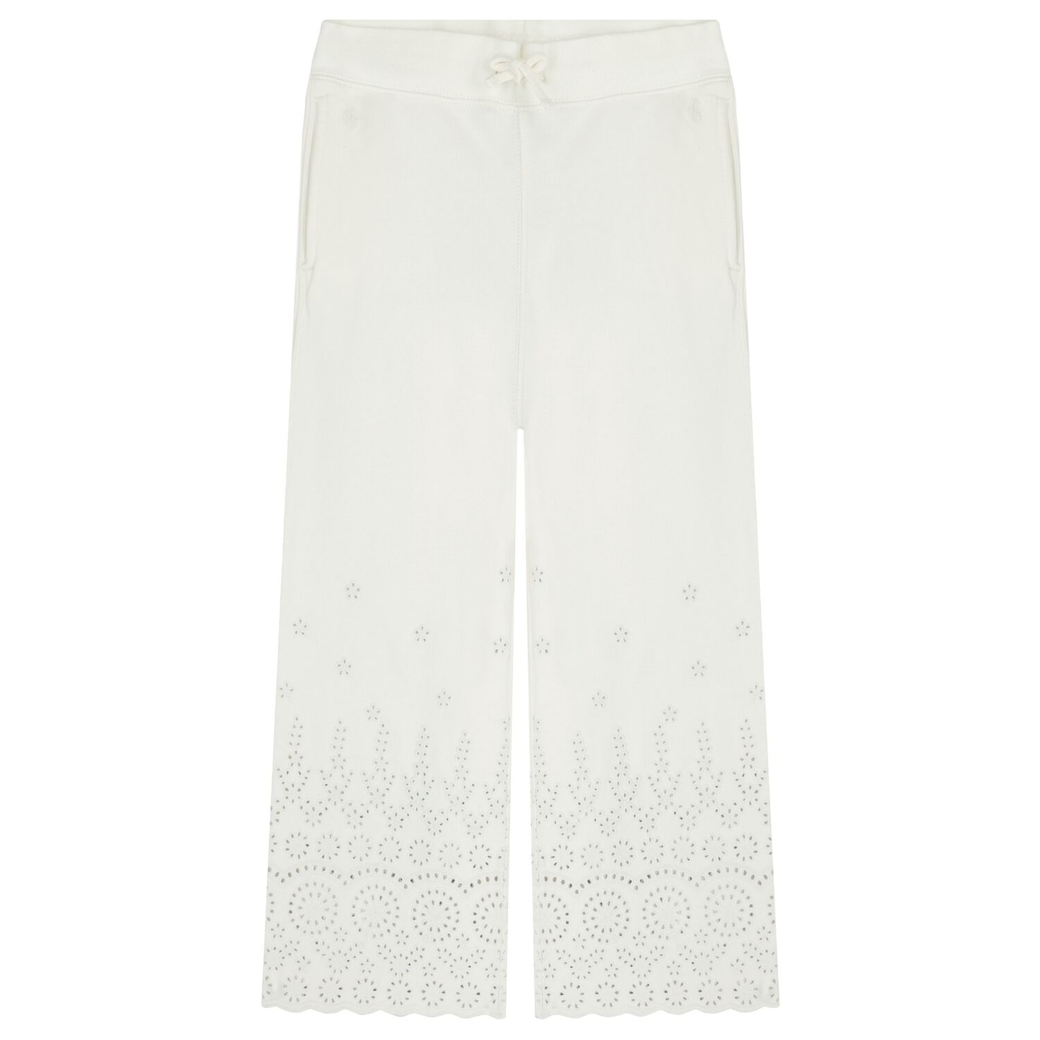 Girls Ivory Logo Broderie Anglaise Trousers, 1, hi-res