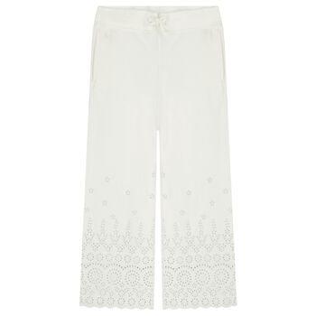 Girls Ivory Logo Broderie Anglaise Trousers