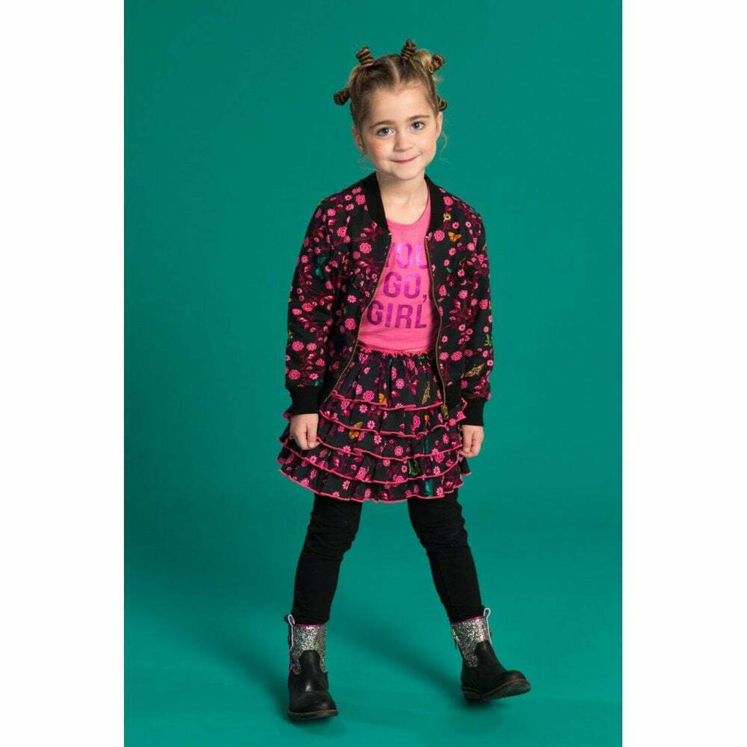 Girls Black & Pink Jersey Skirt, 1, hi-res