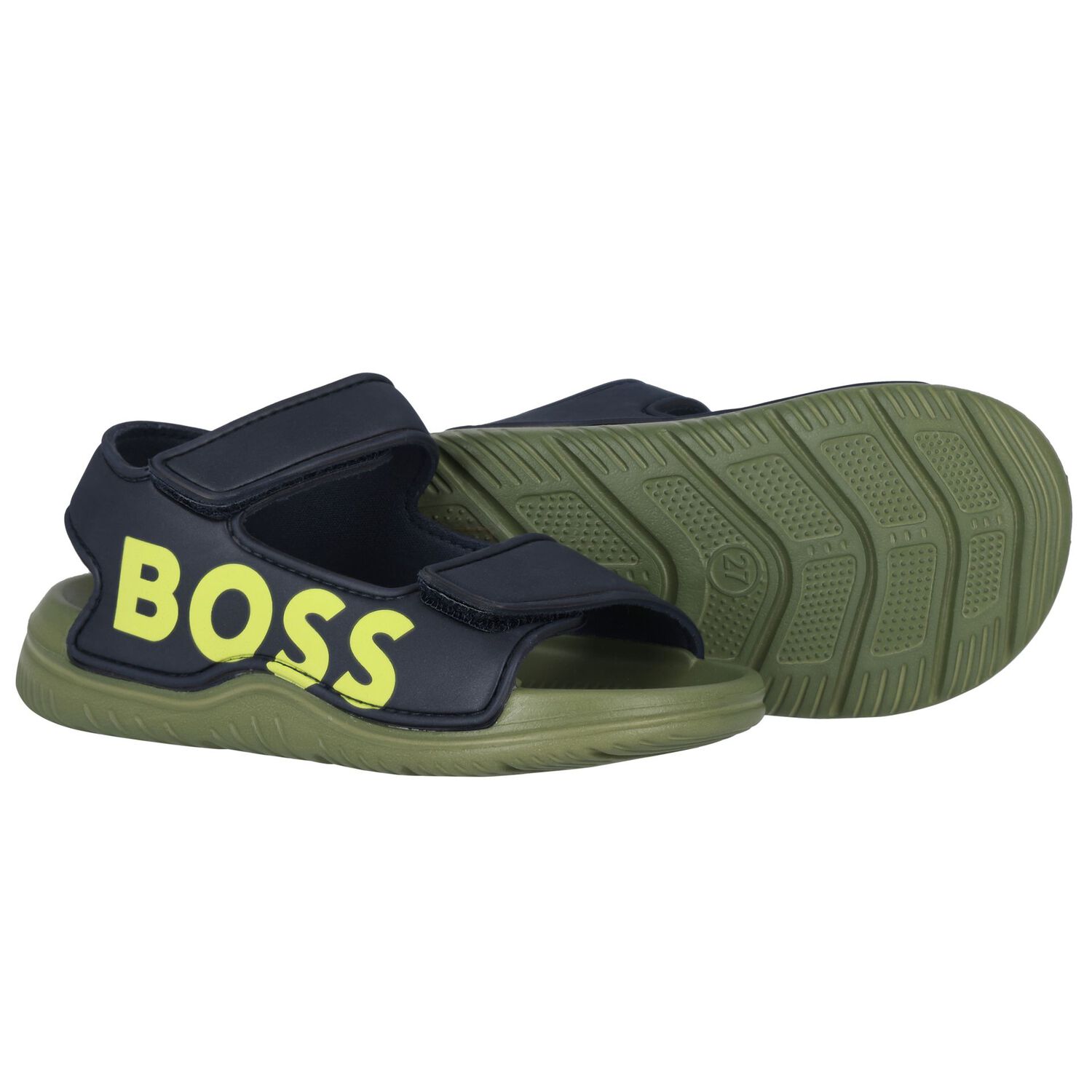 Boys Navy Blue & Green Logo Sandals, 2, hi-res image number null